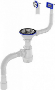 Aquant B0178-20-MR Сифон 3 1/2"х40,  с метал решеткой , переливом кругл/прямоуг,   гофра, 40х40/50  