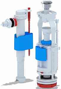 АНИ WC9010C Арматура комплект, 2-я хром кнопка, впуск бок. 1/2" пласт. резьба